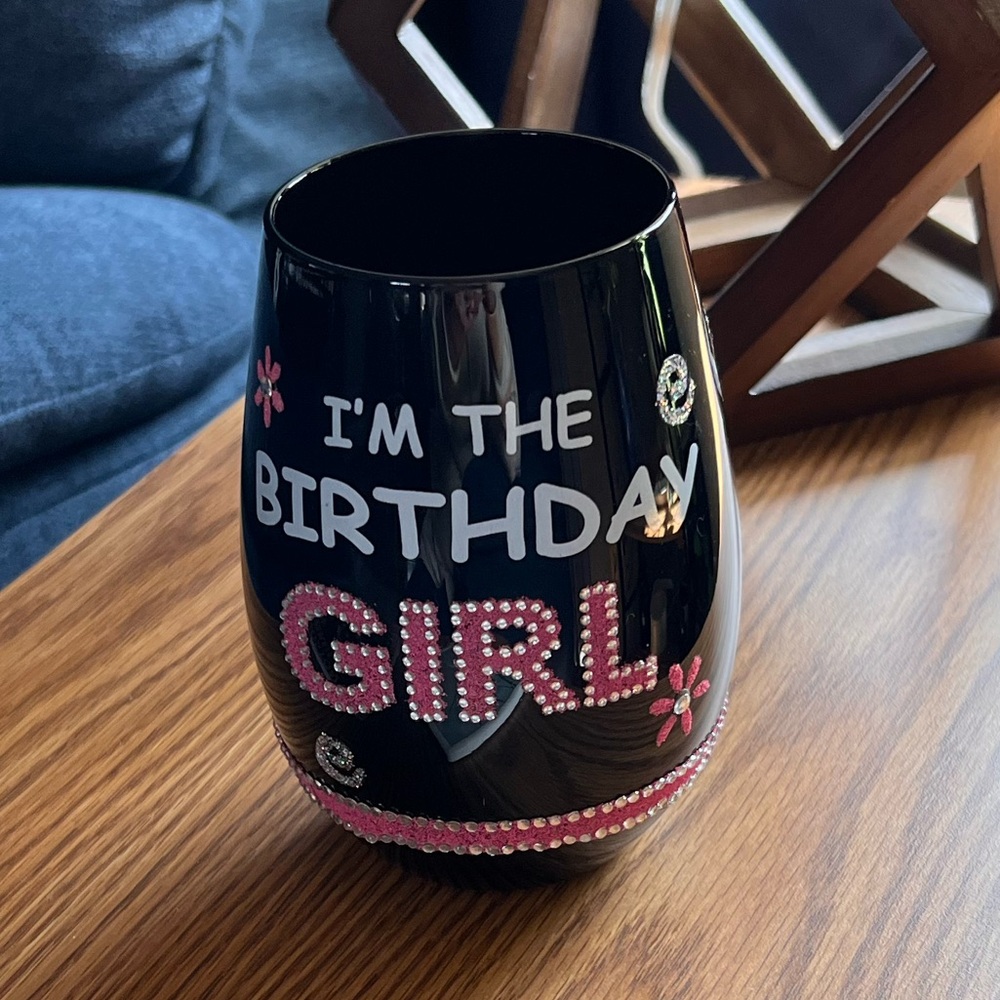 I’m the Birthday Girl - Black Stemless Wine Glass - NWT